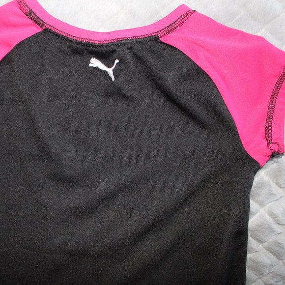 Puma Girls Black/Pink V-Neck Short Sleeve Top ~S~ - Picture 5 of 6